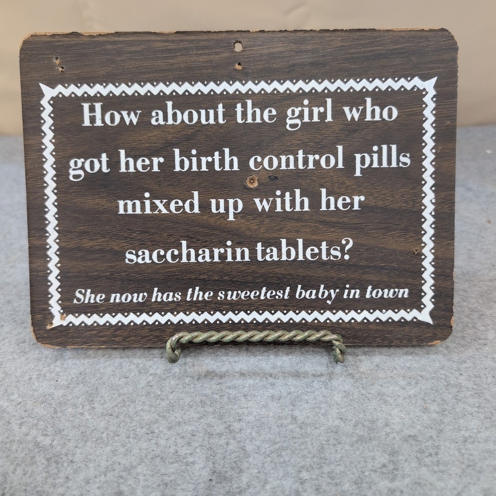 VTG 1968-73 Pressboard KMart Wall Sign Plaque Kitsch Humor Birth Control Joke